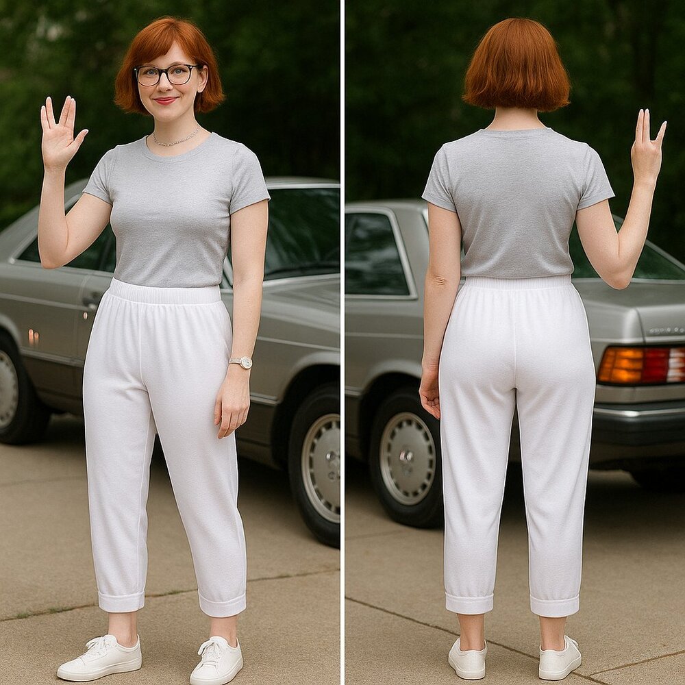Vintage Karen-T Design White Cropped Tapered Pants XL Made in USA Elastic Waist